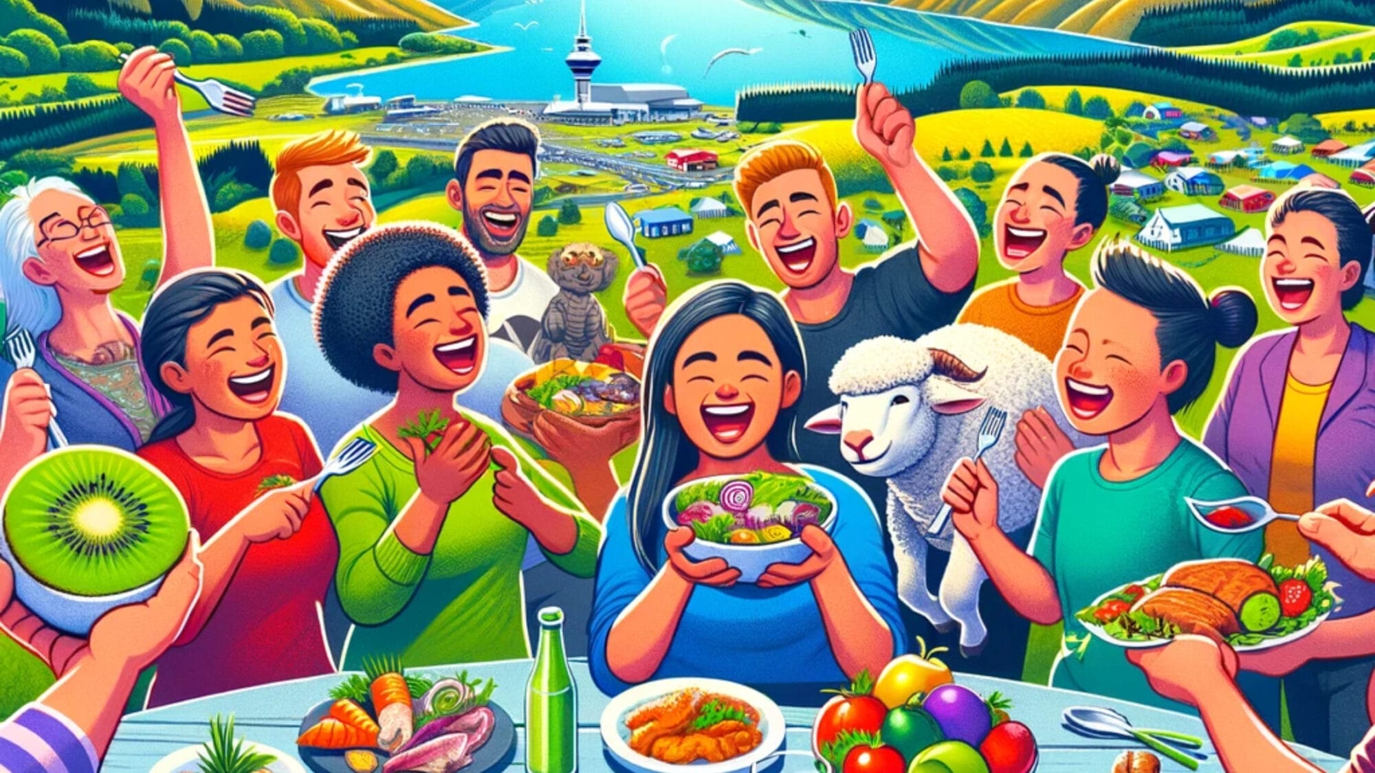 People eating free food in New Zealand